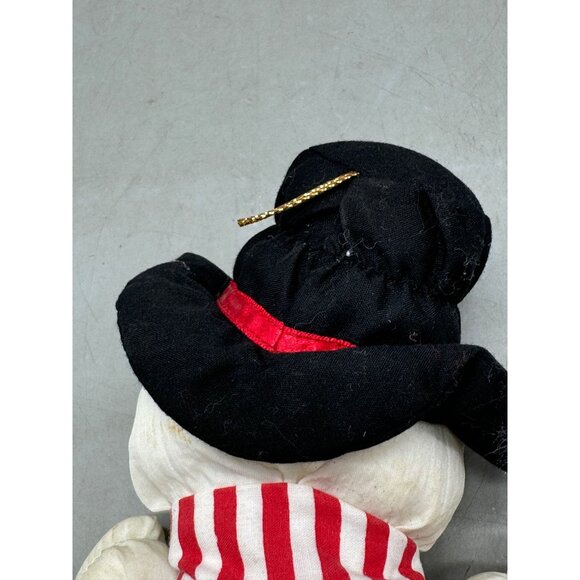 vintage snowman plush Christmas tree ornament white black top hat scarf 6" READ - Picture 8 of 9